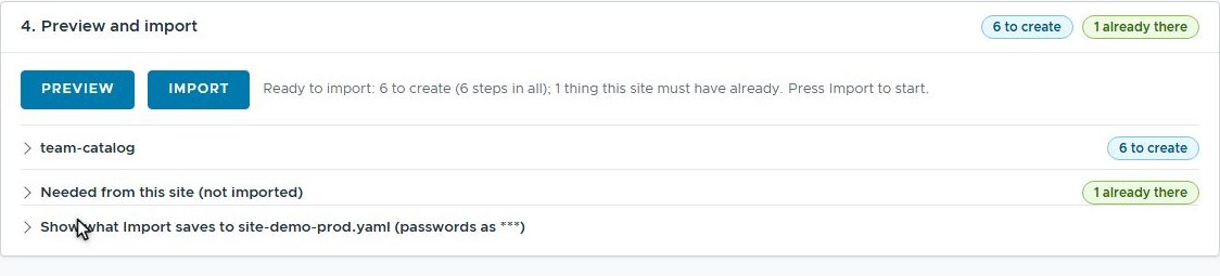 Preview and import: 6 to create and 1 already there, ready to import