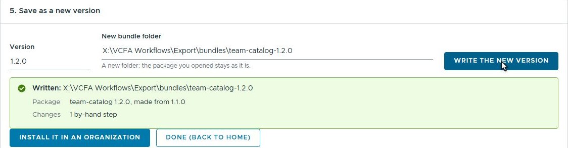 Save as a new version: version 1.2.0 in a new bundle folder, written, made from 1.1.0, with one step done by hand
