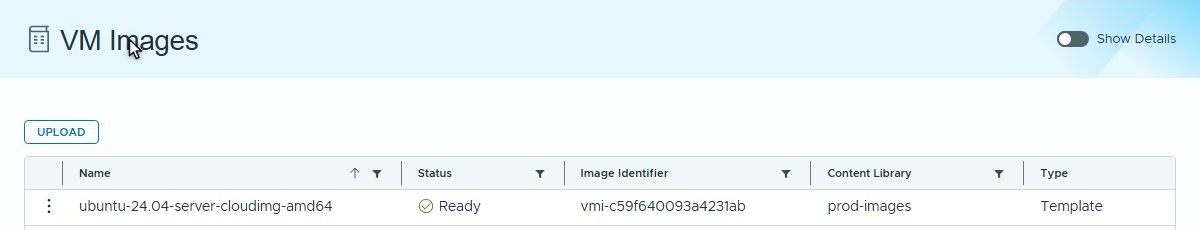 VM Images in demo-prod: ubuntu-24.04-server-cloudimg-amd64, Ready, with its own image identifier, in library prod-images
