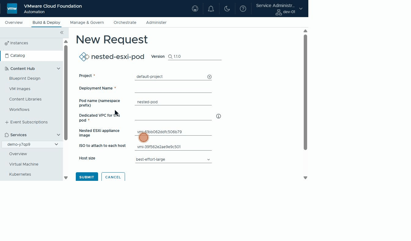 Request → deployment in progress → complete