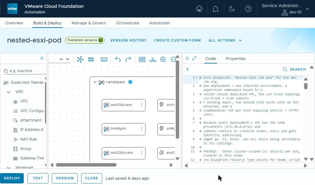 Blueprint canvas and YAML side by side